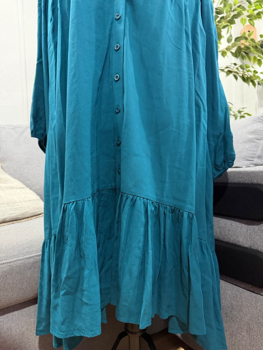 Torrid Teal Button-Front Ruffle Dress - Picture 5 of 6